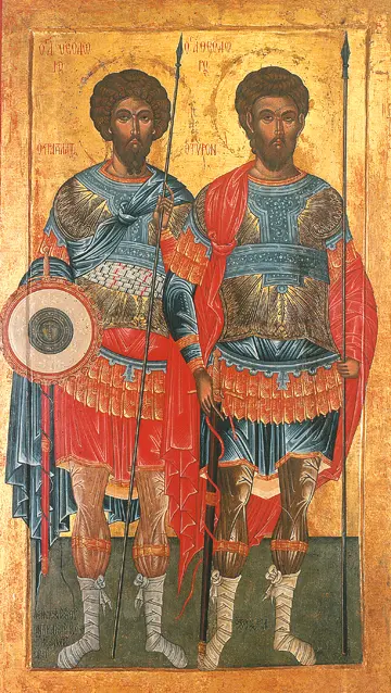 Icon of SS Theodore Tyros and Theodore Stratelates (1603)  - CS1059