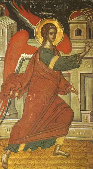 Icon of Gabriel, Archangel (Detail of Annunciation) (Cretan, 1545) - CS1087