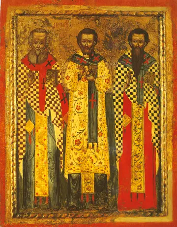 Icon of the Three Holy Hierarchs (Bulgarian, 17th c.) - CS1219