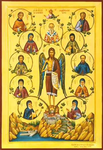 Icon of Saint John the Baptist w/ SS of Dionysiou Monastery - CS745