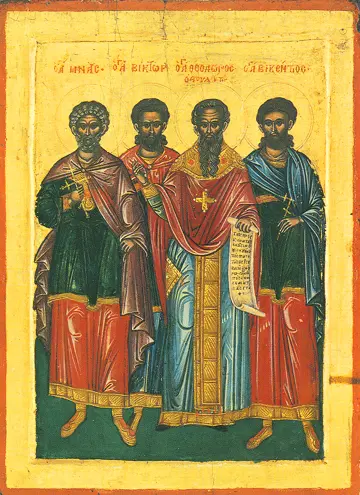 Icon of SS Theodore Studite, Menas, Vincent, and Victor - CS841