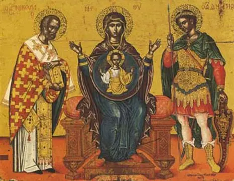 Icon of the Theotokos "Vlachernitissa" w.SS Nicholas and Demetrios - CT1047