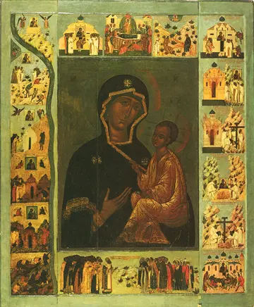 Icon of the Theotokos of Tikhvin with Scenes (16th c.) - CT766
